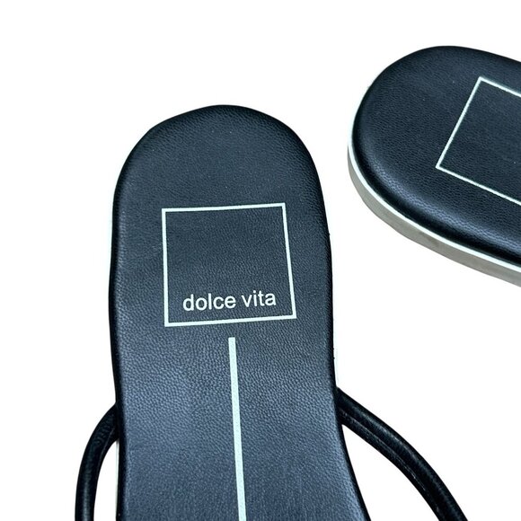 Dolce Vita Lyza Black Strappy Flat Square Toe Faux Leather Sandals Size 7 - Picture 2 of 8